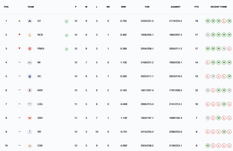 IPL 2025 Playoff Race